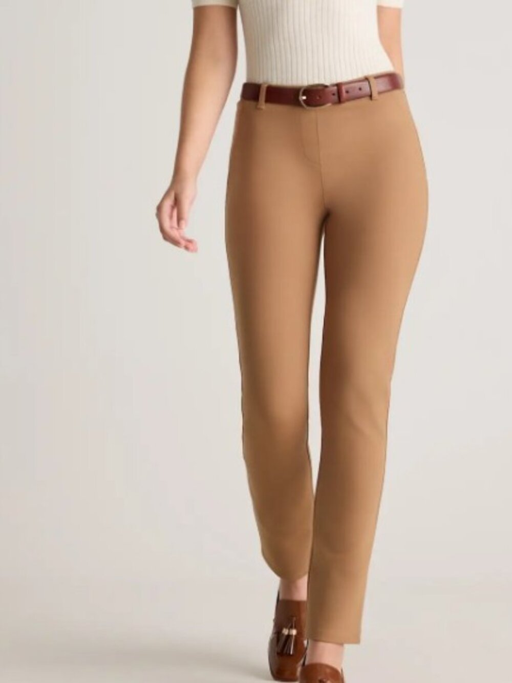 Quince Roasted Pecan Ultra-Stretch Ponte Pull-On Straight Leg Pants Petite XS